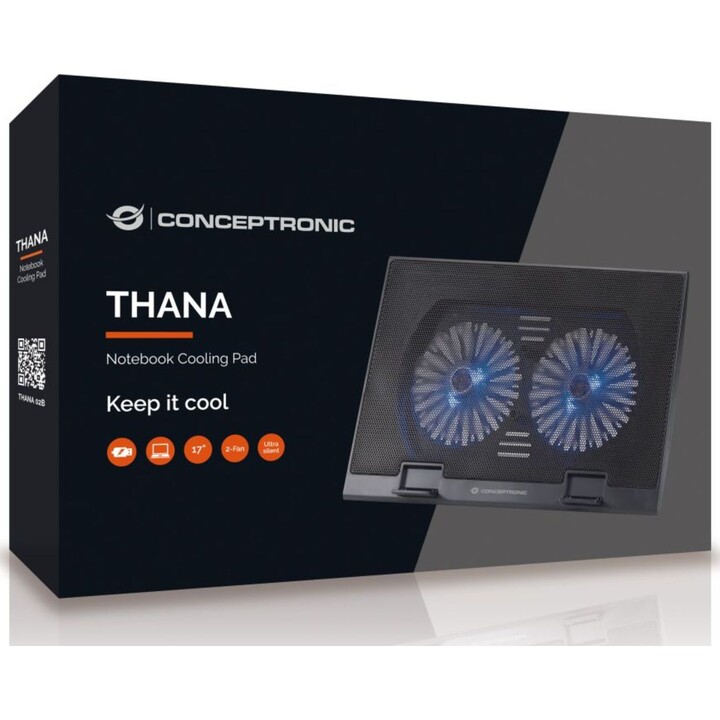 Base de resfriamento Conceptronic Thana M2 / até 17 polegadas / 2 aberturas 125mm / 2 USB / THANA02B