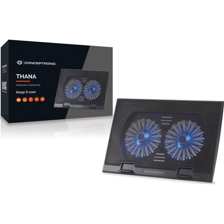 Base di raffreddamento Conceptronic Thana M2 / Fino a 17 pollici / 2 prese d´aria 125mm / 2 USB / THANA02B