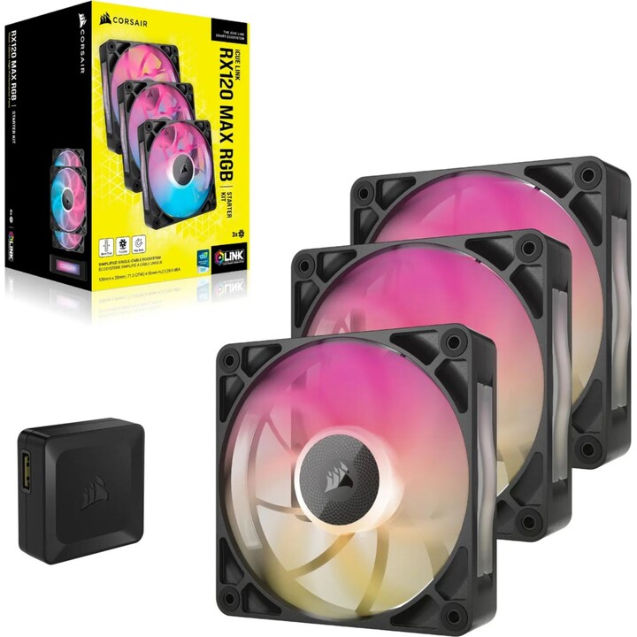 Ventilateur de boîtier Corsair Rx Rgb Max Series, Icue Link Rx120 Rgb Max, ventilateur RVB 120 mm, kit triple ventilateur Co-905