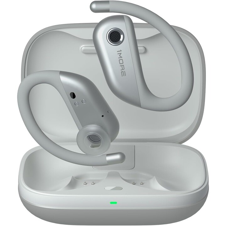 1MORE Fit Open Earbuds S50, Écouteurs Bluetooth sans fil avec microphone, IPX7, charge rapide, 38 heures, argent