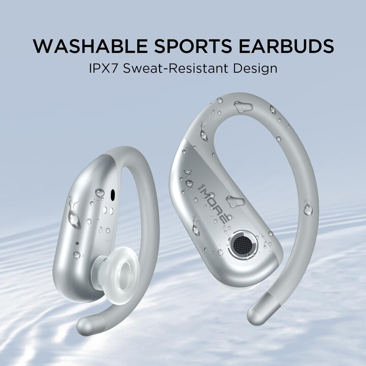 1MORE Fit Open Earbuds S50, Wireless Bluetooth Headphones with Microphone, IPX7, Fast Charging, 38 Hours, Silver