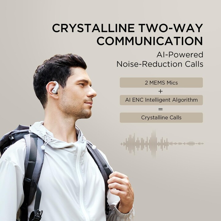 1MORE Fit Open Earbuds S50, Wireless Bluetooth Headphones with Microphone, IPX7, Fast Charging, 38 Hours, Silver