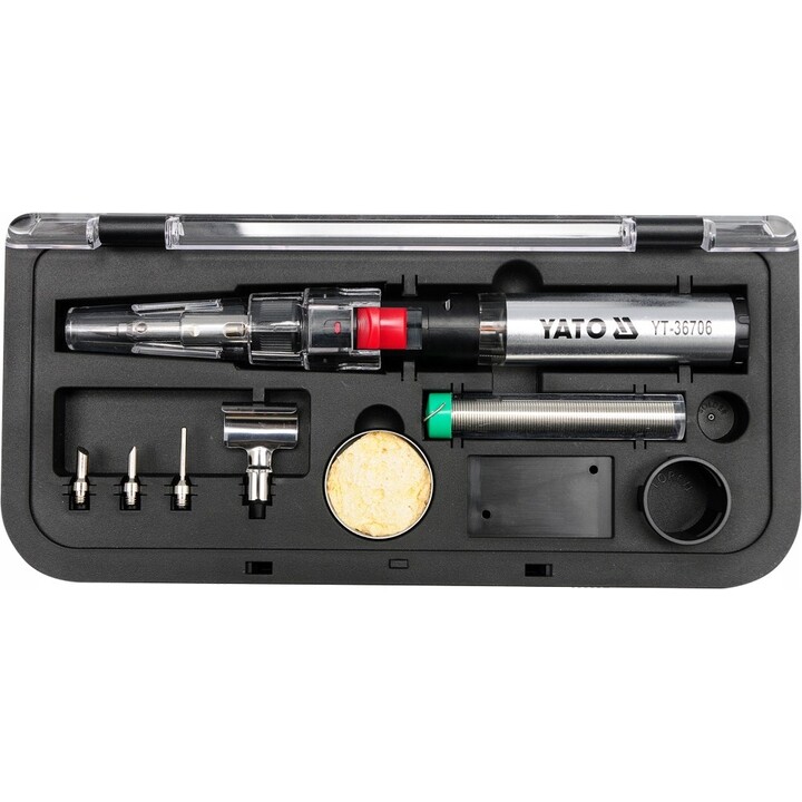 Yato YT-36706 cautín Soldador de gas 1300 °C Negro, Rojo, Acero inoxidable