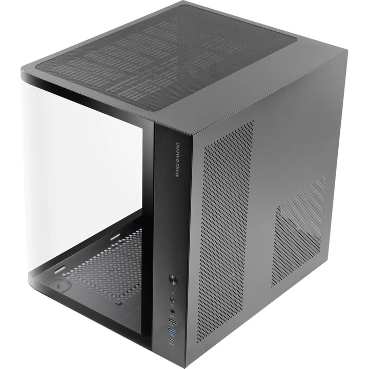 Mars Gaming McCurv Mid-Tower ATX Case, Nero, Vetro temperato Continuo, GPU Max 334mm, 1x3.5, 2x2.5