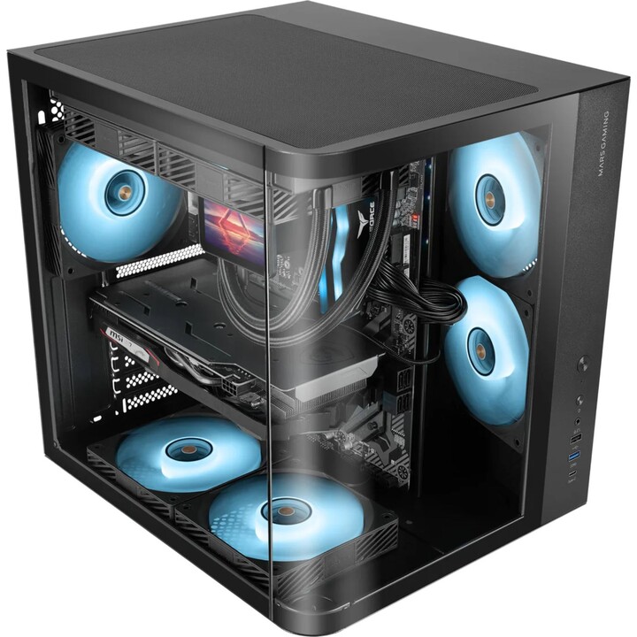 Mars Gaming McCurv Mid-Tower ATX Case, Nero, Vetro temperato Continuo, GPU Max 334mm, 1x3.5, 2x2.5