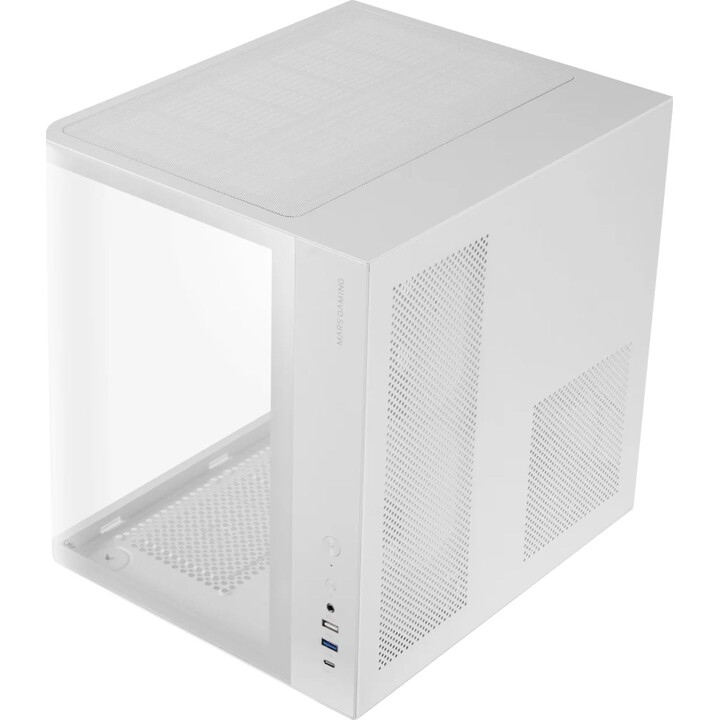 Mars Gaming McCurv Mid-Tower ATX-Gehäuse, Weiß, durchgehend gehärtetes Glas, Max GPU 334 mm, 1 x 3,5, 2 x 2,5