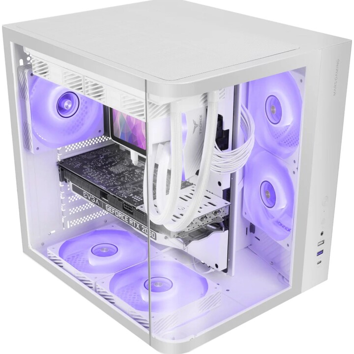 Mars Gaming McCurv Mid-Tower ATX-Gehäuse, Weiß, durchgehend gehärtetes Glas, Max GPU 334 mm, 1 x 3,5, 2 x 2,5
