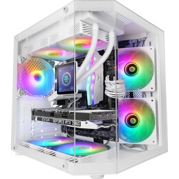 Mars Gaming MC3Tlite Micro-ATX-Gehäuse, Weiß, 3 gehärtete Glasscheiben, 275 mm Max GPU, 1 x 3,5, 2 x 2,5