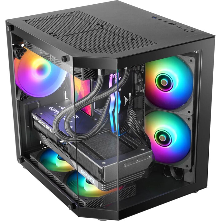 Torre PC Mars Gaming Mc-3tlite Caja Gaming Microatx Triple Cristal Templado Ventilador Frgb 120mm Negra