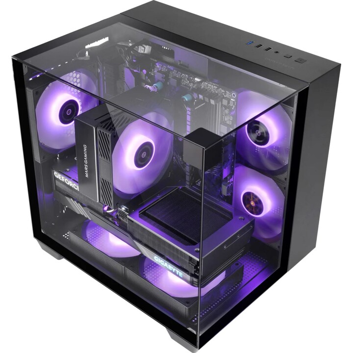Gabinete gamer Microatx Mars Gaming McVisionm vidro triplo temperado GPU 330mm 1x3.5 1x2.5 preto