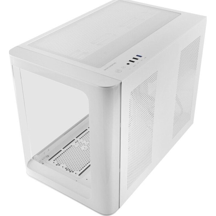 Mars Gaming McFusionm Micro-ATX-Gaming-Gehäuse aus gebogenem Glas, 445 mm, 1 x 3,5, 2 x 2,5, Weiß