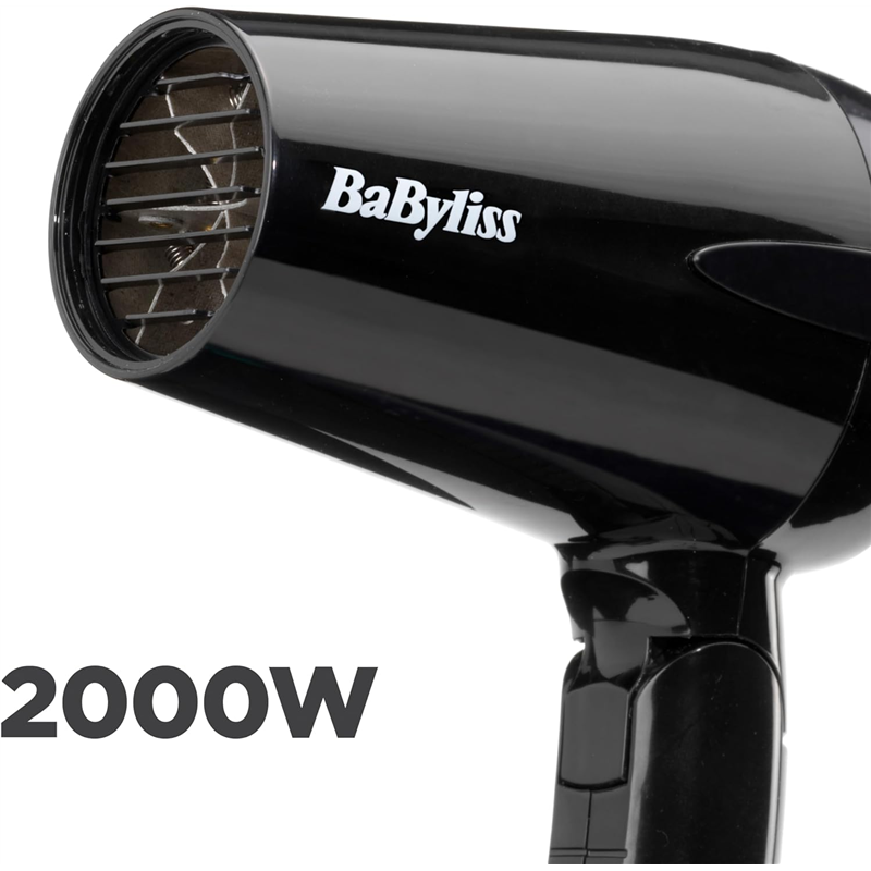 Secador de pelo de viaje plegable BaByliss 5344E 2000 W, ligero y potente, multivoltaje, compacto, negro/naranja