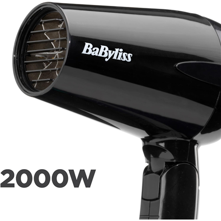 Secador de pelo de viaje plegable BaByliss 5344E 2000 W, ligero y potente, multivoltaje, compacto, negro/naranja