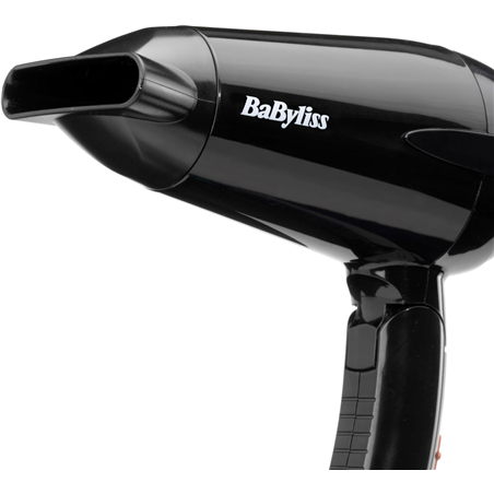 Secador de pelo de viaje plegable BaByliss 5344E 2000 W, ligero y potente, multivoltaje, compacto, negro/naranja