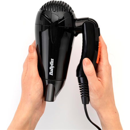 Secador de pelo de viaje plegable BaByliss 5344E 2000 W, ligero y potente, multivoltaje, compacto, negro/naranja