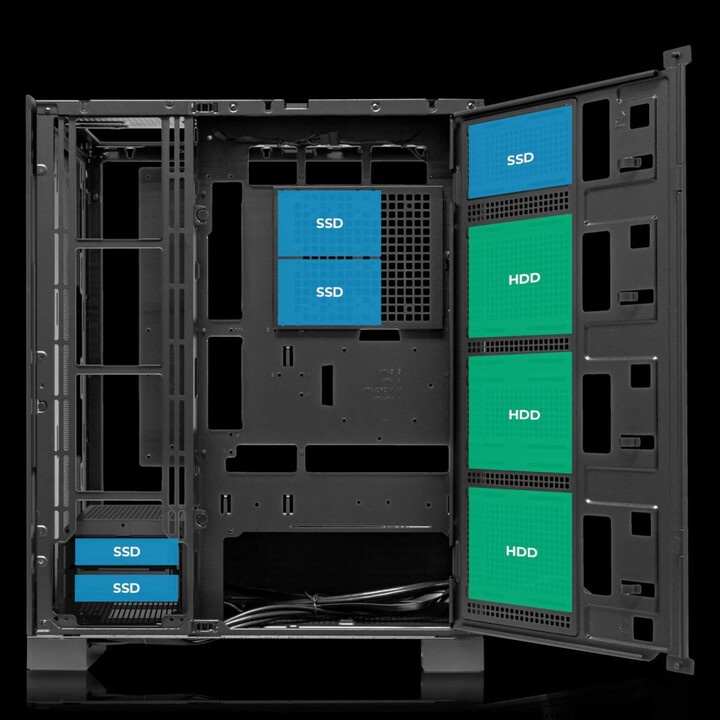 Abysm AI Pro 100 Workstation Tower E-ATX-Gehäuse, Schwarz, 9 Steckplätze, 6 SSD, 2 HDD, 2 USB 3.0, 1 USB-C