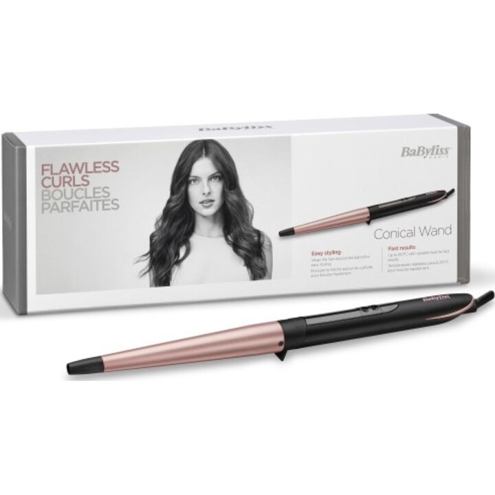 Rizador cónico Babyliss C454E Rose Quartz, 6 ajustes de temperatura: 160°C - 210°C