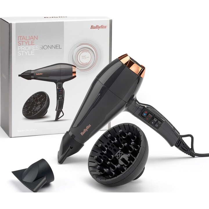 Secador de pelo BaByliss Air Pro 6719DE, 2200 W, tecnología iónica, 2 temperaturas y 2 velocidades