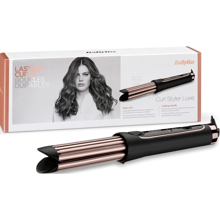 Rizador de peloBaByliss C112E Curl Style Luxe, placa de cerámica doble, 3 ajustes de temperatura