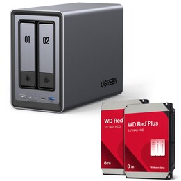 Sistema NAS Ugreen NASync DXP2800 a 2 alloggiamenti + disco rigido Western Digital da 16 TB (2 x 8 TB)