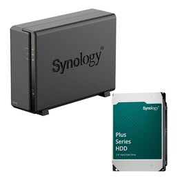 Gabinete para servidor NAS Synology DiskStation DS124 de 1 baia + 1 disco rígido Synology Plus SATA de 3,5" e 6 Gb/s de 8 T