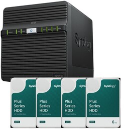 Synology DiskStation DS423, server NAS a 4 alloggiamenti + 4 dischi rigidi Synology Plus SATA HDD da 3,5" da 6 TB (4x 6 TB)