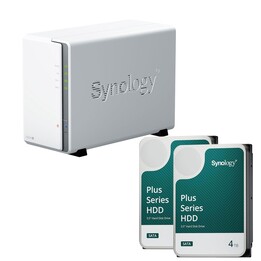 Boîtier vide pour serveur NAS Synology DiskStation DS223J à 2 baies + 8 To Synology Plus (2 x 4 To)