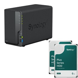 Synology DiskStation DS223, server NAS a 2 alloggiamenti + 2 dischi rigidi Synology Plus SATA HDD da 3,5" da 6 TB (12 TB)