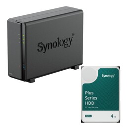 Synology DiskStation DS124 1-bay NAS server empty enclosure + 1x Synology Plus 3.5" SATA 6Gb/s hard drive 4 TB