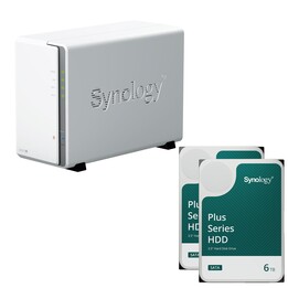 Synology DiskStation DS223J, server NAS a 2 alloggiamenti + 2 dischi rigidi Synology Plus SATA HDD da 3,5" da 6 TB (12 TB)