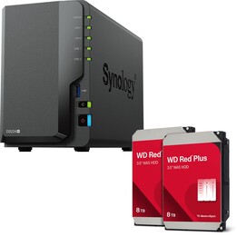 Carcasa de servidor NAS Synology DiskStation DS224+ de 2 bahías + disco duro WD Red Plus SATA de 3,5" de 16 TB (2 x 8 TB)