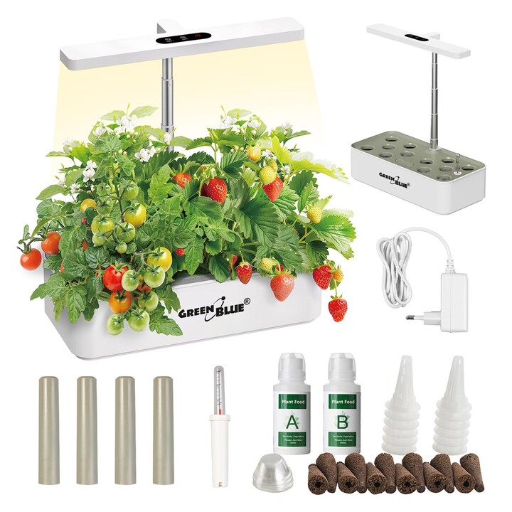 Sistema di coltivazione intelligente per piante da interno GreenBlue, vaso SMART, capacità 4L, per 12 piante, LED a spettro comp
