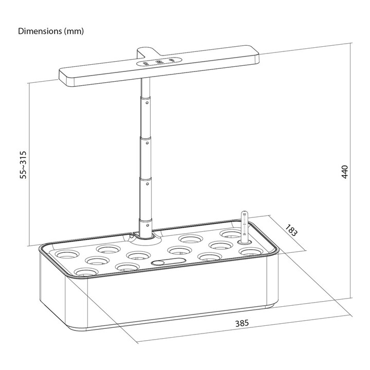 Sistema di coltivazione intelligente per piante da interno GreenBlue, vaso SMART, capacità 4L, per 12 piante, LED a spettro comp