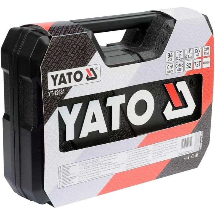 YATO YT-12681 Juego de Llaves de Vaso Profesional 94 Piezas para Mecánicos, Acabado Acero Satinado