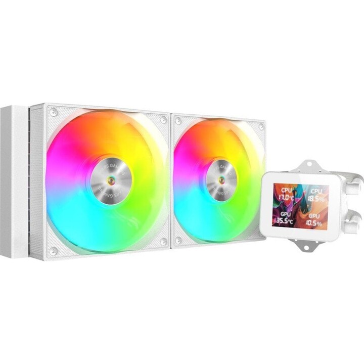 Sistema di raffreddamento a liquido Mars Gaming MLVision 240W, bianco, 2x120mm Argb TPD, schermo LCD 500W