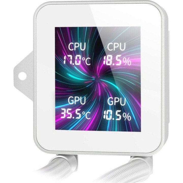 Mars Gaming MLVision 240W Sistema de refrigeração líquida, branco, 2x120mm Argb TPD, tela LCD de 500W