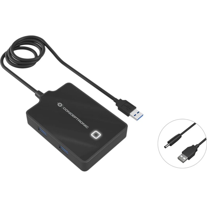 HUBBIES11B - Hub USB 3.0 4 ports avec prise secteur et câble de 90 cm