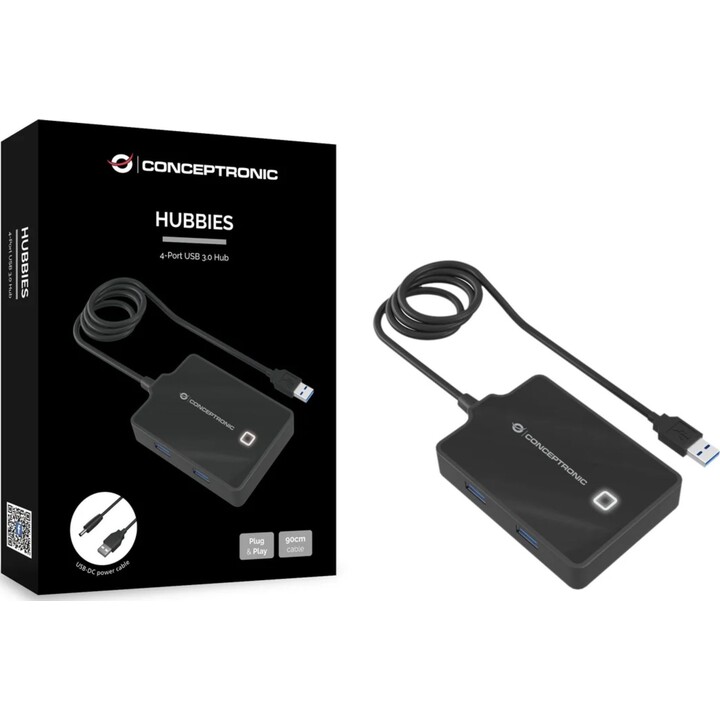 HUBBIES11B - Hub USB 3.0 4 ports avec prise secteur et câble de 90 cm