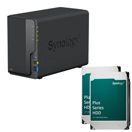 Carcasa de servidor NAS Synology DiskStation DS223 de 2 bahías + 2 discos duros Synology Plus SATA de 3,5" y 6 Gb/s de 12 T