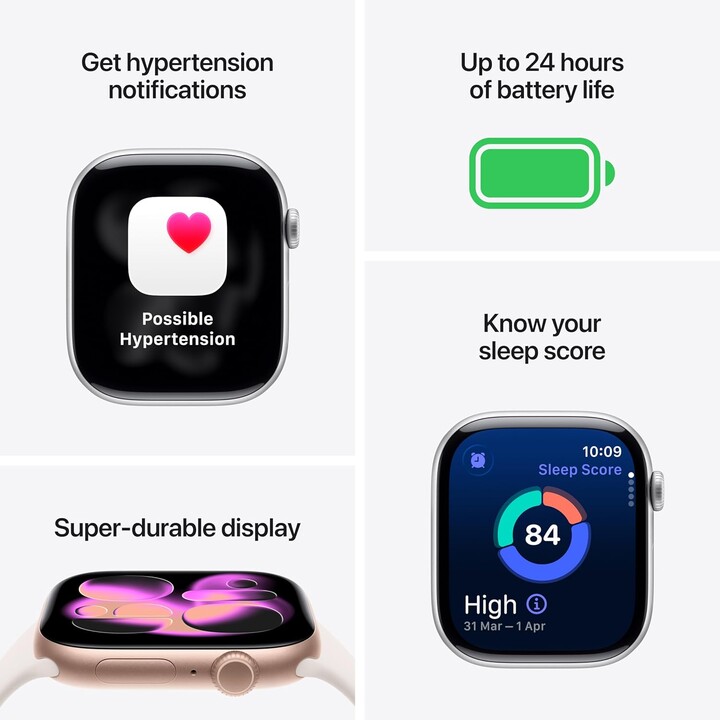 Apple Watch Series 11 GPS 46 mm Boîtier en aluminium or rose et bracelet sport rose poudré Taille S/M