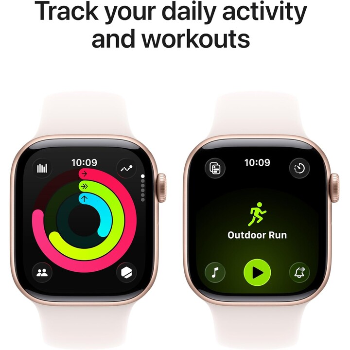 Apple Watch Series 11 GPS 46mm Caixa de alumínio em ouro rosa e pulseira esportiva rosa blush Tamanho S/M