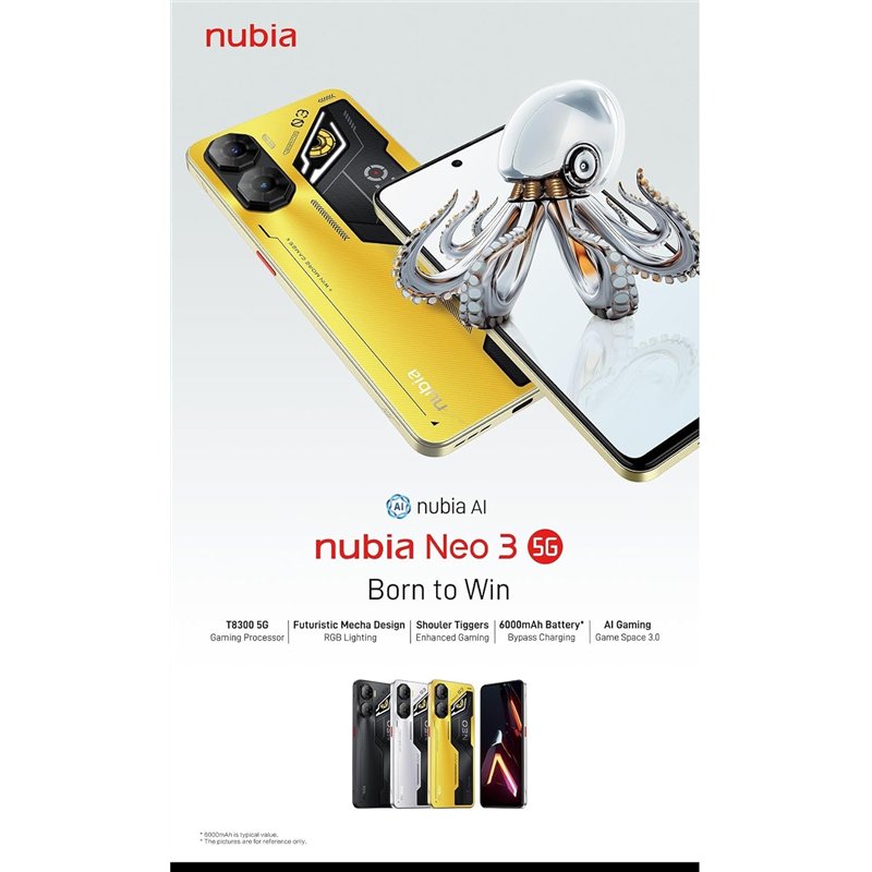 Nubia Neo 3 5G, 6.8 pantalla, 5200 mAh, 33W, 8GB 256GB, oro