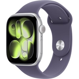 Apple Watch Series 11 GPS 46mm, Silver Aluminium Case with Purple Fog Sport Band, Size M/L