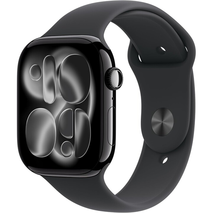 Apple Watch Series 11 GPS 46mm Jet Black Aluminum Case with Black Sport Band Size S/M