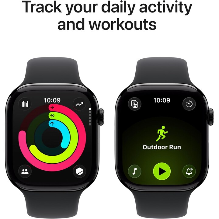 Apple Watch Series 11 GPS Cassa in alluminio nero jet da 46 mm con cinturino Sport nero Taglia S/M