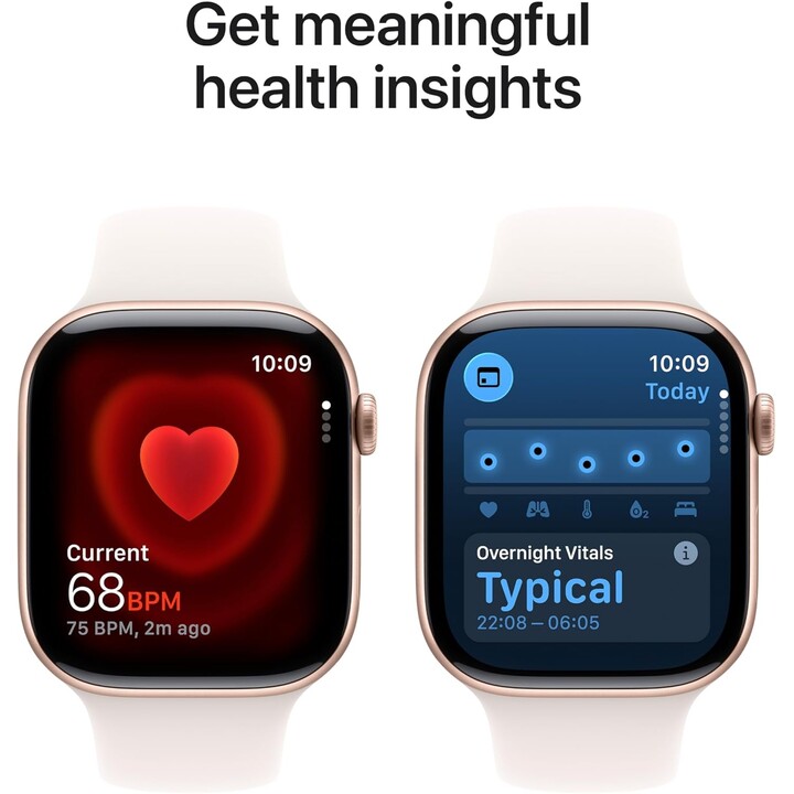 Apple Watch Series 11 GPS 42mm Boîtier en aluminium or rose et bracelet sport rose poudré Taille M/L