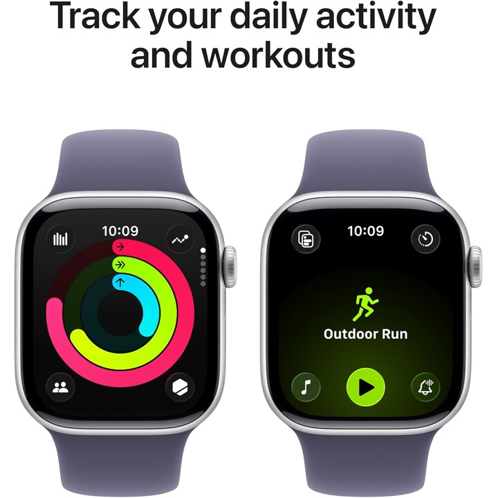 Apple Watch Series 11 GPS 42mm, Aluminiumgehäuse in Silber mit Sportarmband in Lilac Fog, Größe S/m