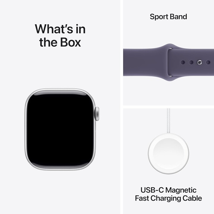 Apple Watch Series 11 GPS 42mm, Aluminiumgehäuse in Silber mit Sportarmband in Lilac Fog, Größe S/m