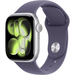 Apple Watch Series 11 GPS 42mm, Aluminiumgehäuse in Silber mit Sportarmband in Lilac Fog, Größe S/m