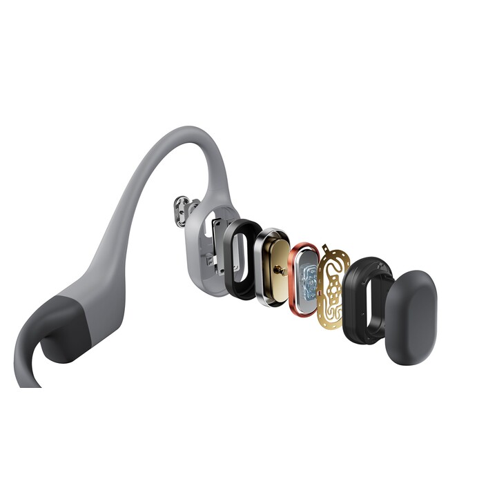 Fones de ouvido esportivos sem fio Bluetooth SHOKZ OpenSwim Pro Open-Ear cinza